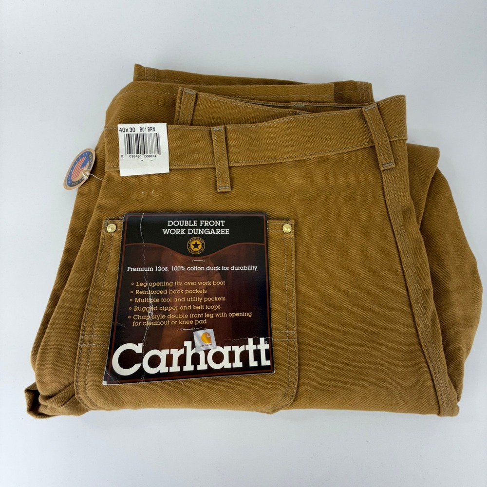 Carhartt B01 BRN Double‎ Front Work Dungaree Brown Duck Pants 40x30 USA NWT NOS